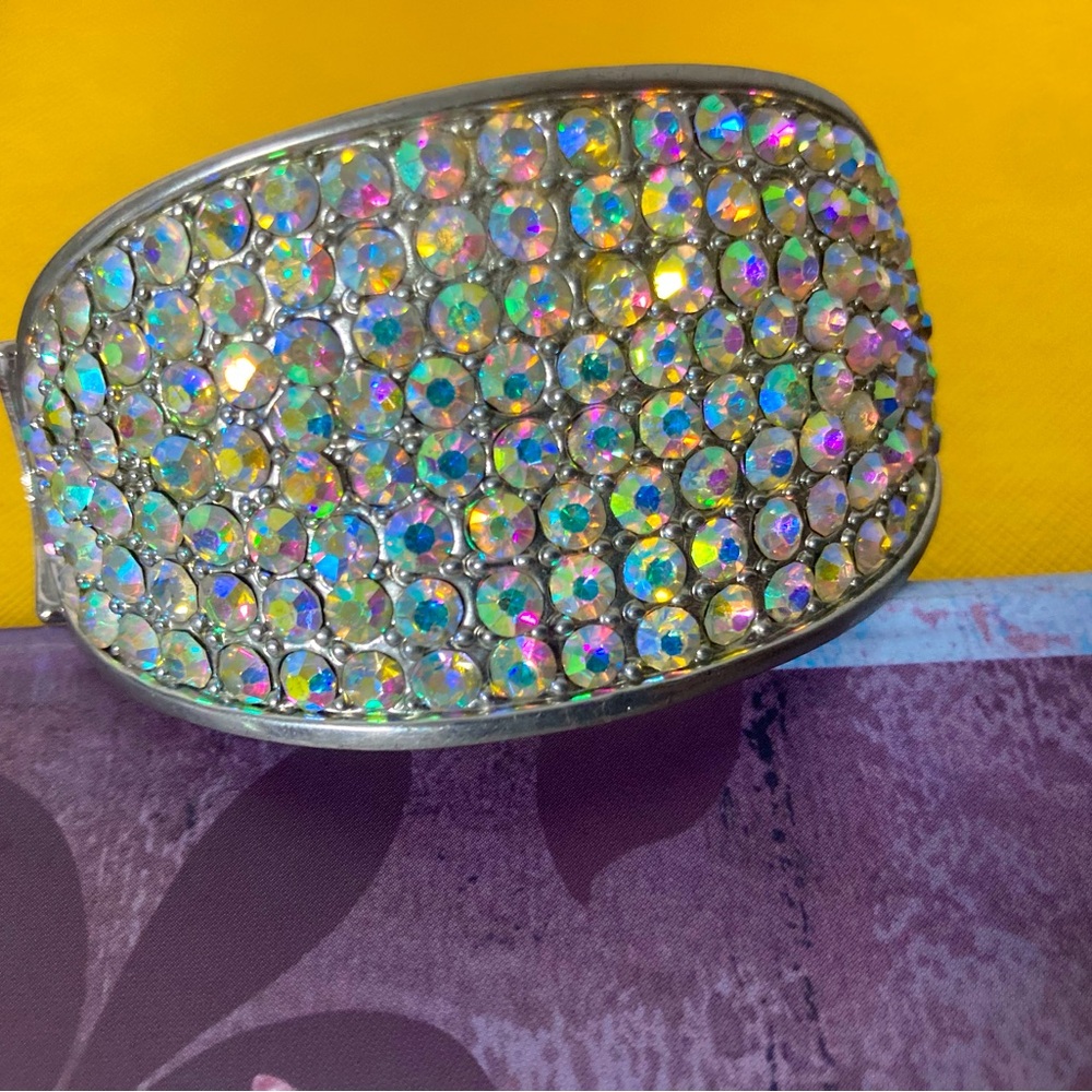 Iridescent Rhinestone Cuff Bracelet